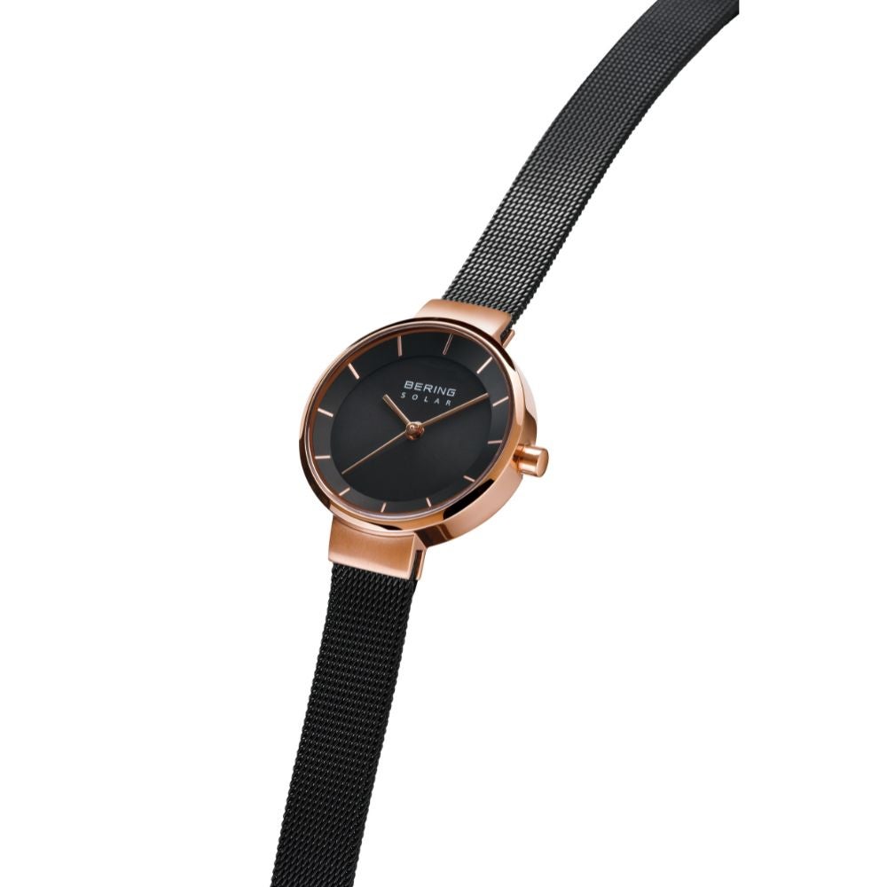 BERING Ladies Scandinavian Solar Black×RoseGold 14627-166 (ベーリング レディース腕時計 ソーラー ブラック×ローズゴールド)