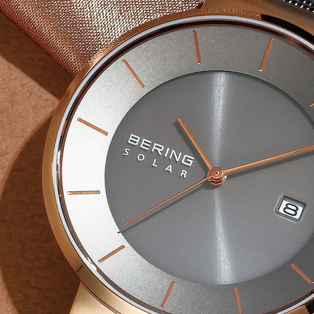 BERING Mens Unisex Scandinavian Solar Gray×RoseGold 14639-369（ベーリング ユニセックス腕時計 ソーラー グレー×ローズゴールド）