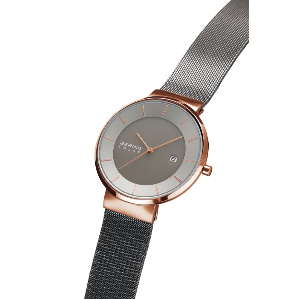 BERING Mens Unisex Scandinavian Solar Gray×RoseGold 14639-369（ベーリング ユニセックス腕時計 ソーラー グレー×ローズゴールド）