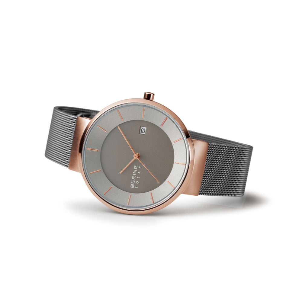 BERING Mens Unisex Scandinavian Solar Gray×RoseGold 14639-369（ベーリング ユニセックス腕時計 ソーラー グレー×ローズゴールド）
