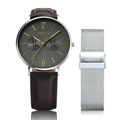 BERING Mens Unisex Changes 40mm 14240-005 （ベーリング メンズ ユニセックス 腕時計 ブラウンレザー＆シルバーメッシュベルト）