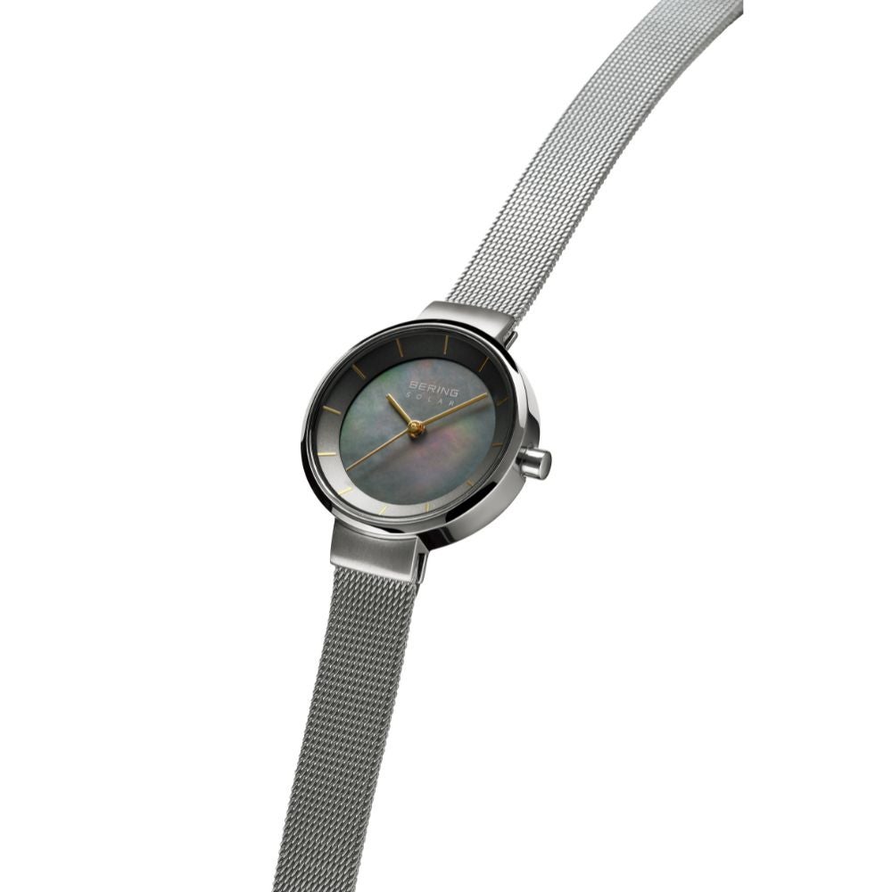 BERING Ladies Scandinavian Solar Gray×Gold 14627-002 （ベーリング レディース腕時計 ソーラー グレー×ゴールド シルバーメッシュベルト ）