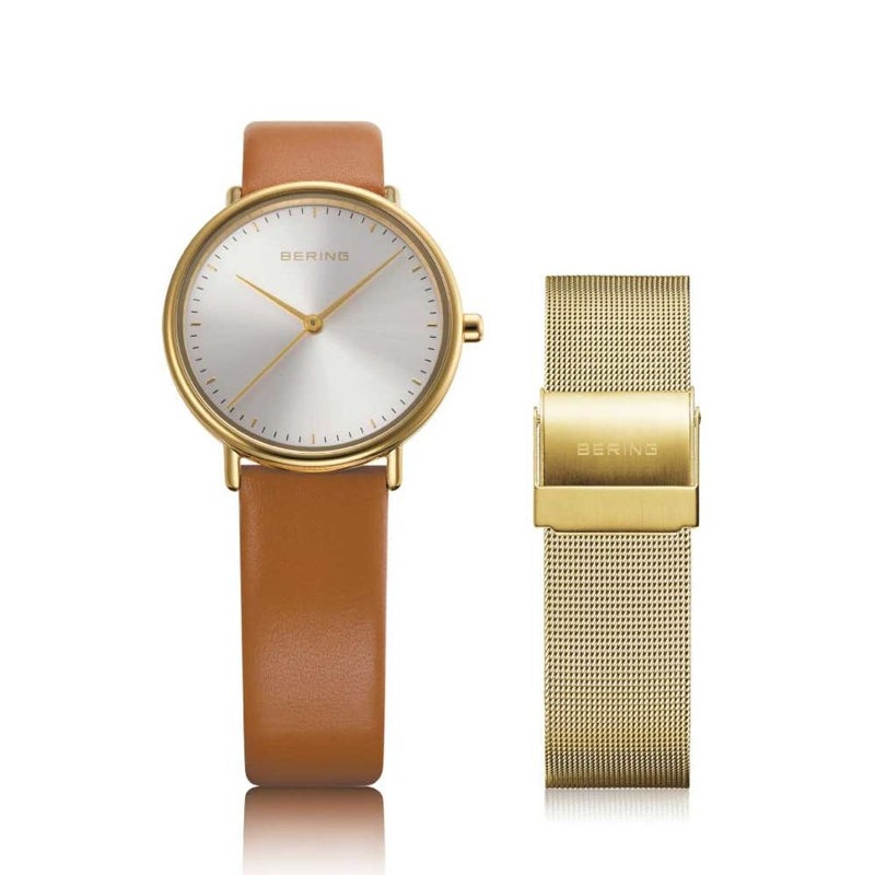 BERING Changes mini 29mm 15729-530-3H （ベーリング レディース腕時計 チェンジズミニ キャメルブラウンレザー＆イエローゴールドメッシュベルト）