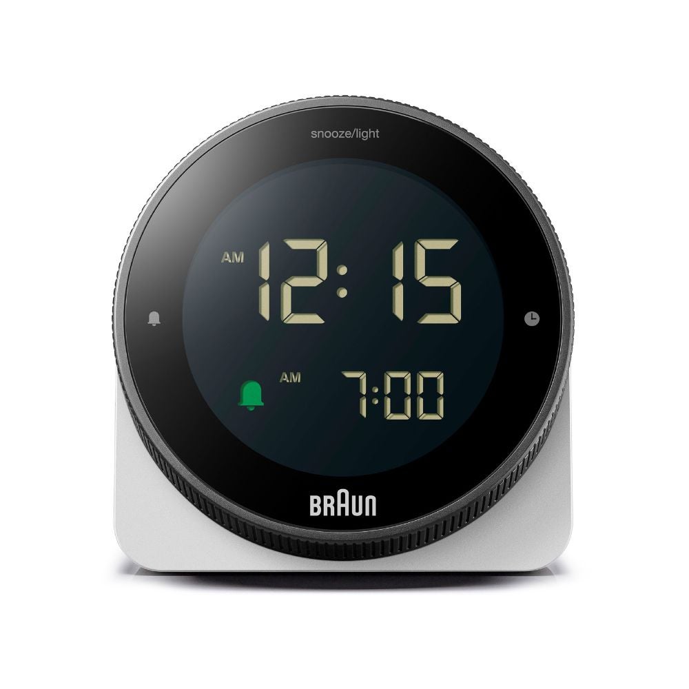 回転式べセルのデジタルアラームクロック BRAUN DIGITAL CLOCK WHITE BC24W （ブラウン デジタル置き時計 ホワイト）