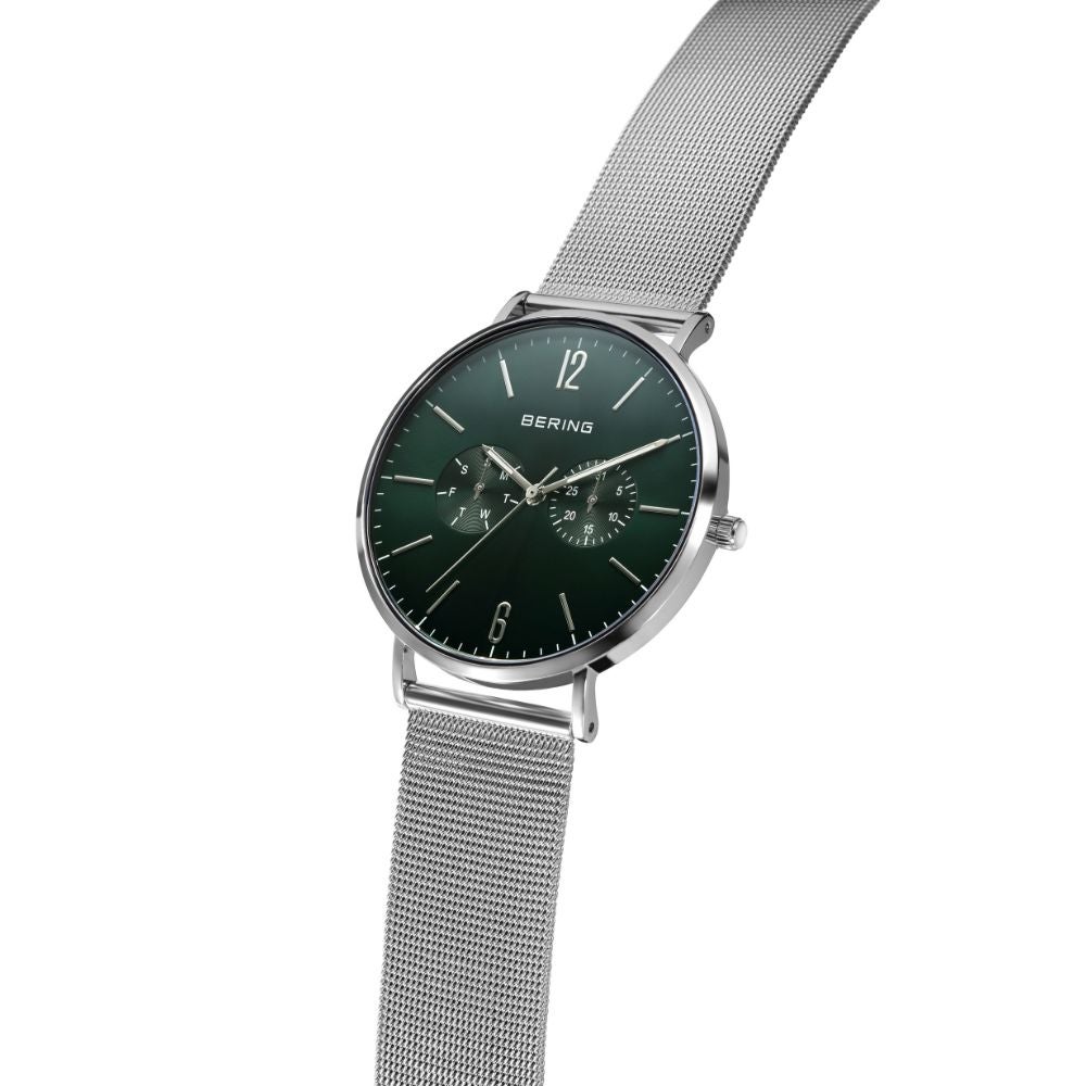 BERING Unisex Changes Deep green 14240-409（ベーリング メンズユニセックス腕時計 ディープグリーン チェンジズ 革＆メッシュベルト 替えベルト2本付き）