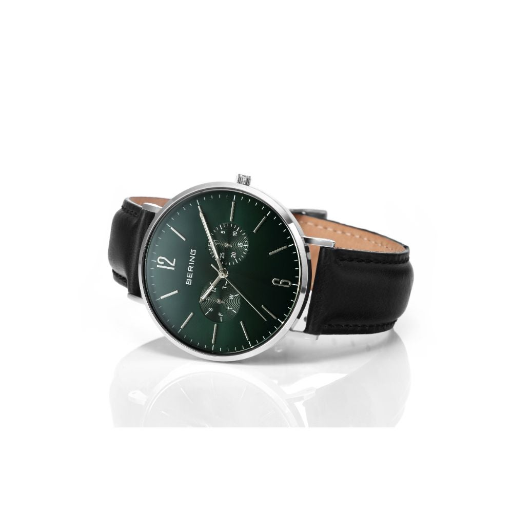 BERING Unisex Changes Deep green 14240-409（ベーリング メンズユニセックス腕時計 ディープグリーン チェンジズ 革＆メッシュベルト 替えベルト2本付き）