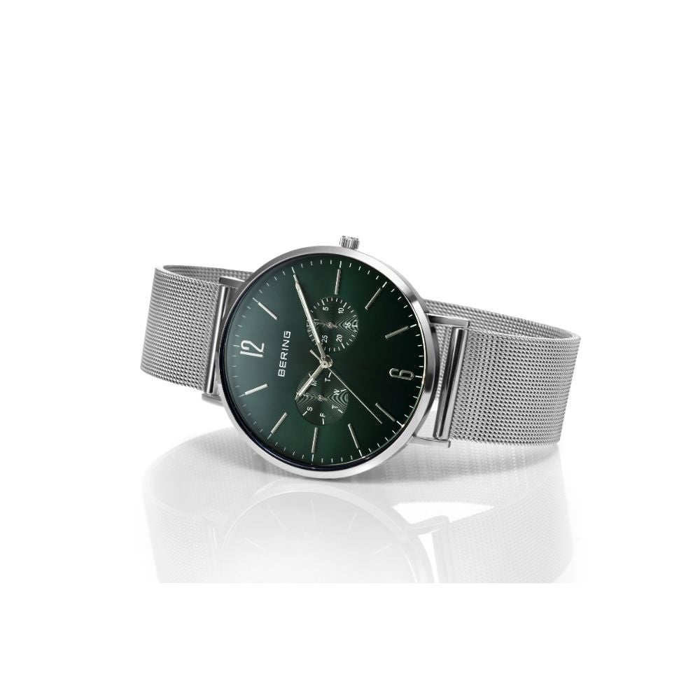 BERING Unisex Changes Deep green 14240-409（ベーリング メンズユニセックス腕時計 ディープグリーン チェンジズ 革＆メッシュベルト 替えベルト2本付き）
