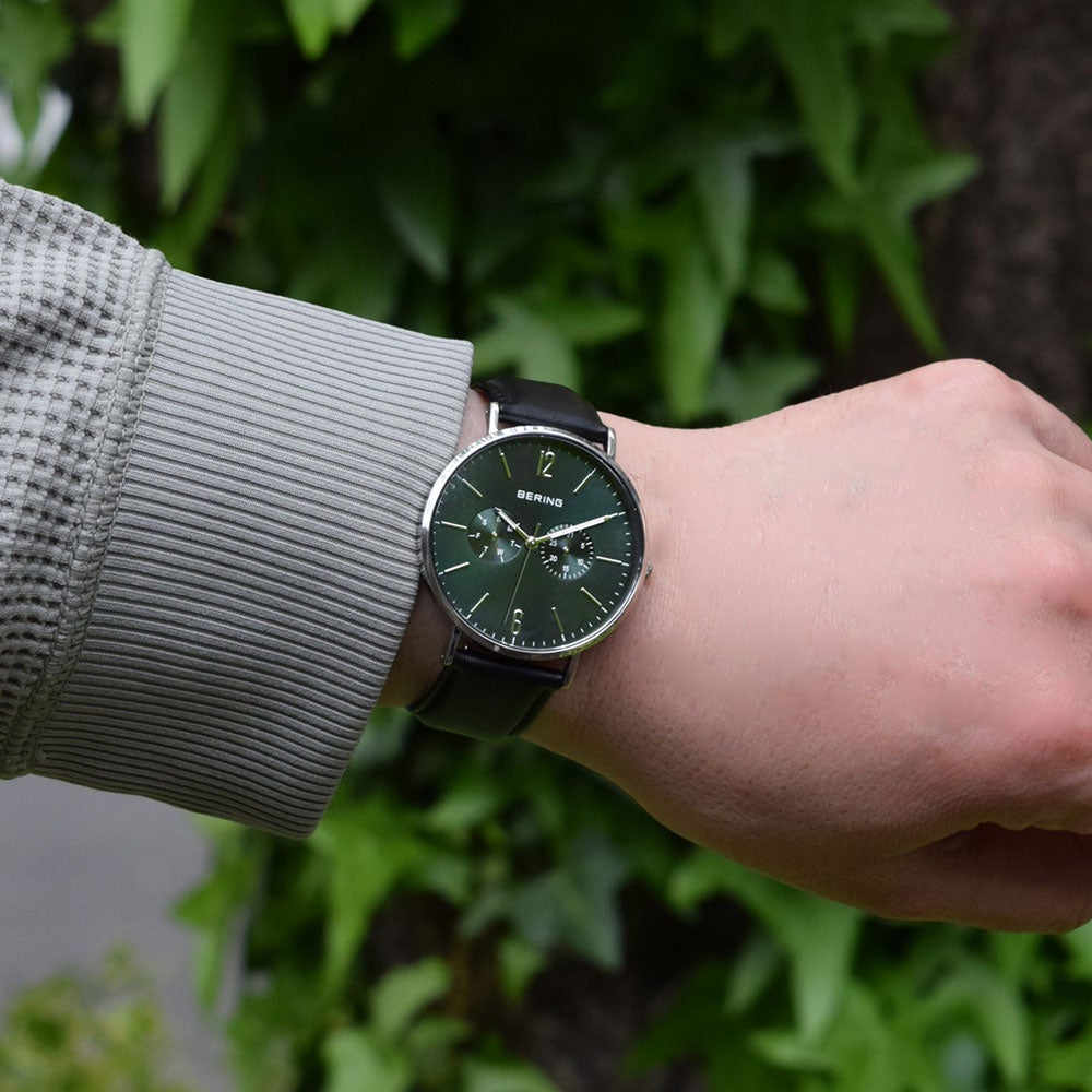 BERING Unisex Changes Deep green 14240-409（ベーリング メンズユニセックス腕時計 ディープグリーン チェンジズ 革＆メッシュベルト 替えベルト2本付き）