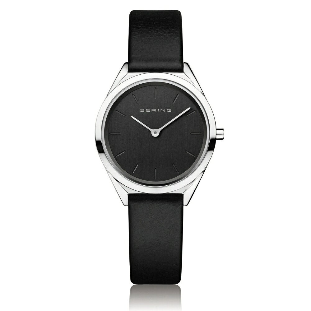 BERING Ladies Unisex Ultra Slim Black＆Silver 17031-402（ベーリング レディース ユニセックス 腕時計 ウルトラスリム ブラックレザーベルト＆シルバーケース）