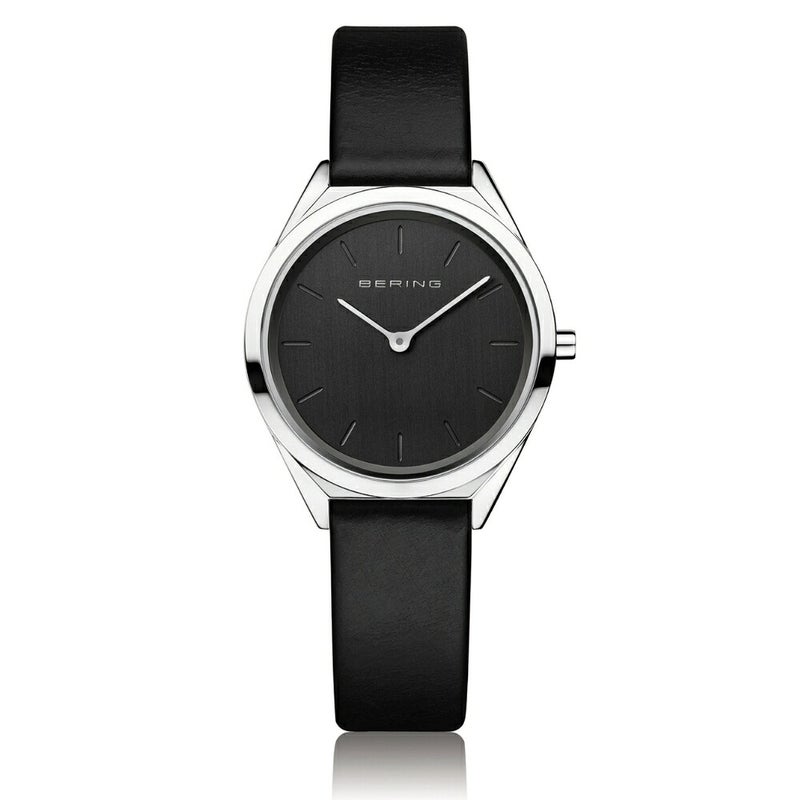BERING Ladies Unisex Ultra Slim Black＆Silver 17031-402（ベーリング レディース ユニセックス 腕時計 ウルトラスリム ブラックレザーベルト＆シルバーケース）