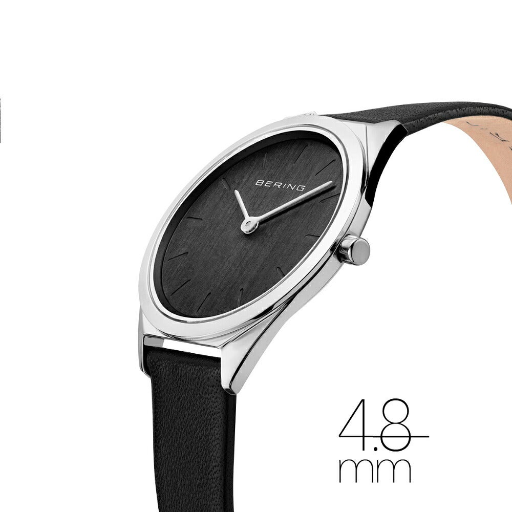 BERING Ladies Unisex Ultra Slim Black＆Silver 17031-402（ベーリング レディース ユニセックス 腕時計 ウルトラスリム ブラックレザーベルト＆シルバーケース）