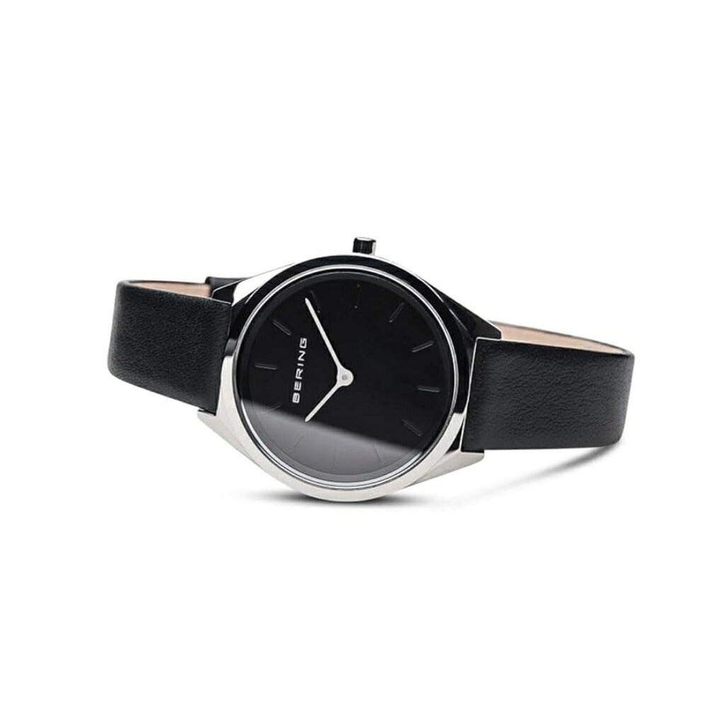 BERING Ladies Unisex Ultra Slim Black＆Silver 17031-402（ベーリング レディース ユニセックス 腕時計 ウルトラスリム ブラックレザーベルト＆シルバーケース）
