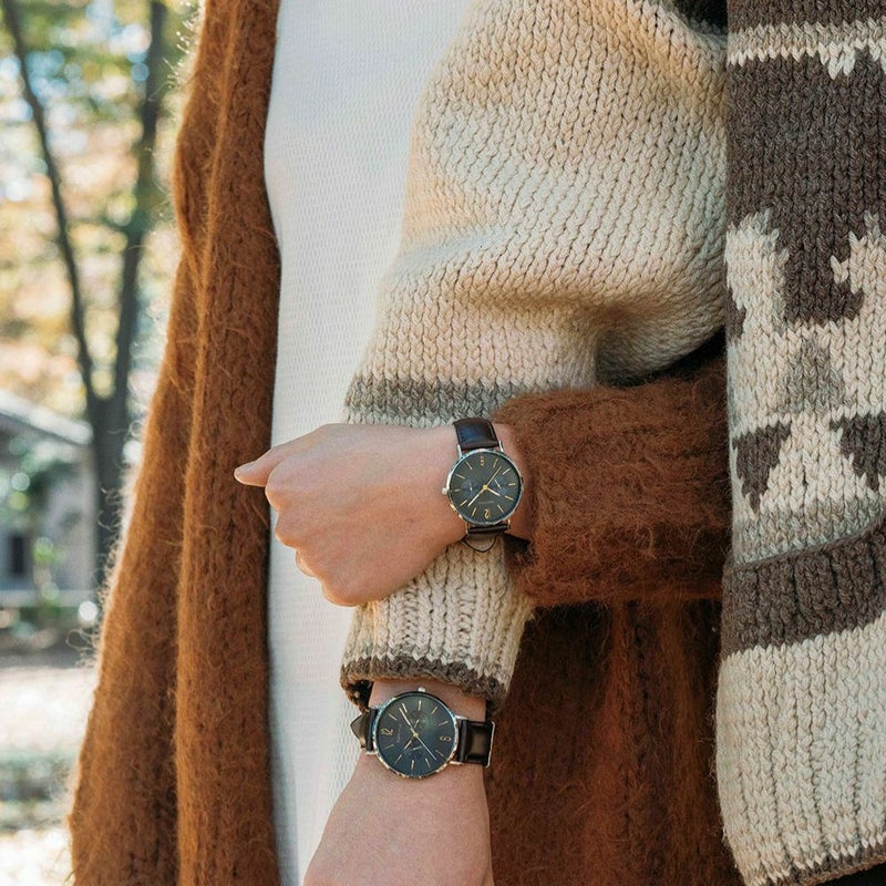 スレートグレイ×ゴールドのベーリングペアウォッチ2点セット BERING Pair Watch Changes Gray×Gold 14240-005 14236-005 （ベーリング ペアウォッチ 腕時計 グレー×ゴールド文字盤 ブラウンレザベルトー＆シルバーメッシュベルト）