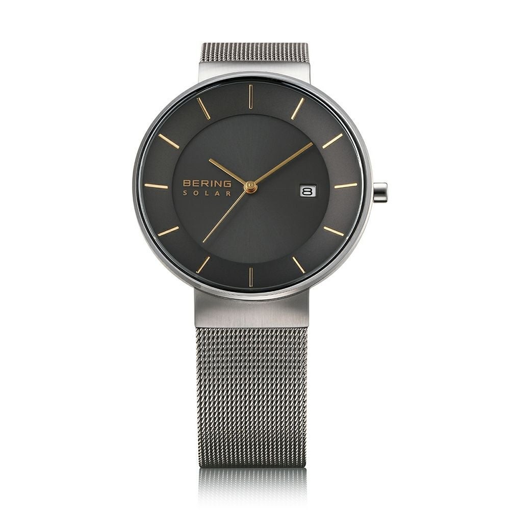 BERING Pair Watch Mens Ladies Unisex SCANDINAVIAN SOLAR 14639-003 14627-002 （ベーリング スカンジナビアンソーラー グレー×ゴールド シルバーメッシュベルト）