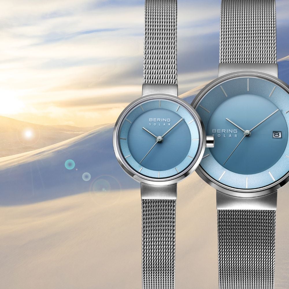 INGRACE ウォーターピーリング定価29800円❤新品未使用❤通電無 BERING Pair Watch Scandinavian Solar Ice Blue 14639-009 14627-009