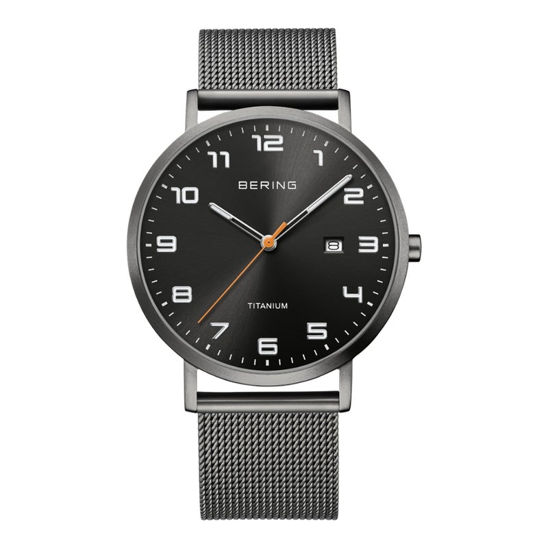 BERING Mens Unisex Air Titanium Black×Gray 18640-377 （ベーリング メンズ ユニセックス 腕時計 エアチタニウム 黒文字盤×グレーメッシュベルト）