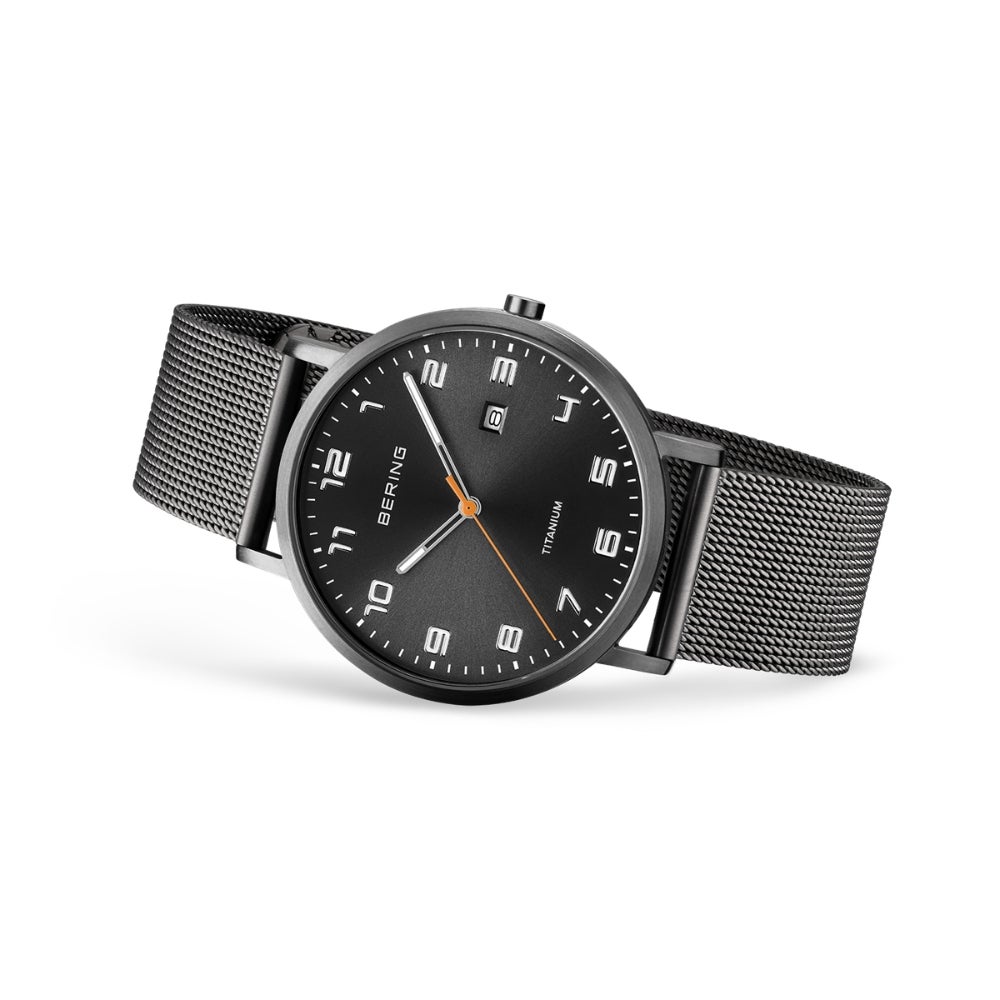 BERING Mens Unisex Air Titanium Black×Gray 18640-377 （ベーリング メンズ ユニセックス 腕時計 エアチタニウム 黒文字盤×グレーメッシュベルト）