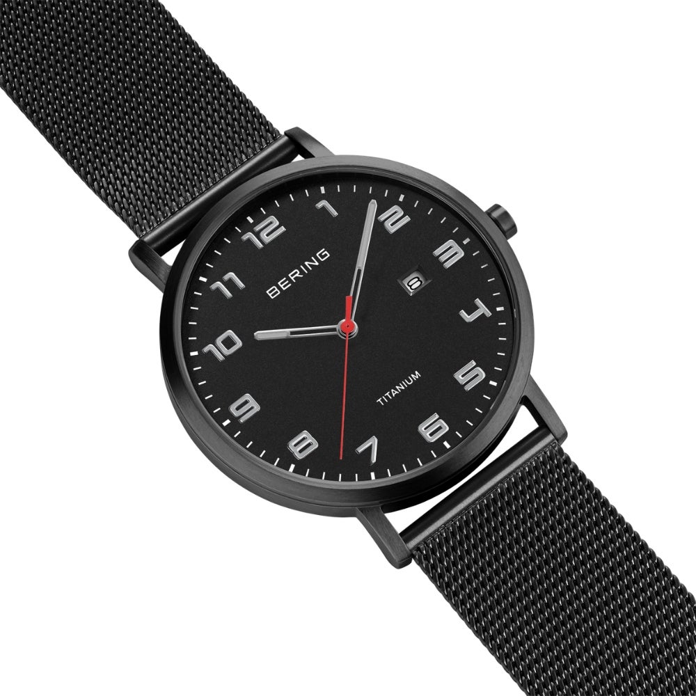 BERING Mens Unisex Air Titanium Black×Black 18640-122 （ベーリング メンズ ユニセックス 腕時計 エアチタニウム 黒文字盤×ブラックメッシュベルト）