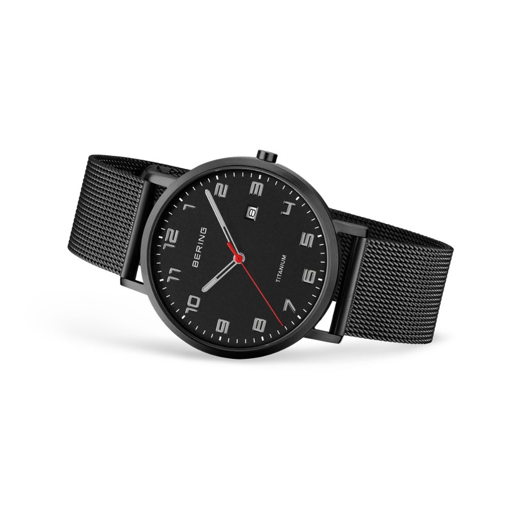 BERING Mens Unisex Air Titanium Black×Black 18640-122 （ベーリング メンズ ユニセックス 腕時計 エアチタニウム 黒文字盤×ブラックメッシュベルト）